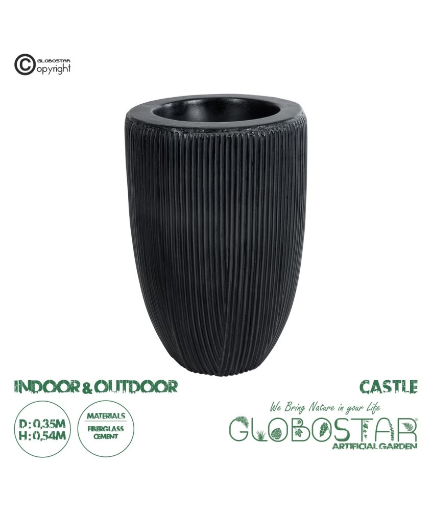 GloboStar® Artificial Garden CASTLE 20793 Διακοσμητικό Πολυεστερικό Τσιμεντένιο Κασπώ Γλάστρα - Flower Pot Μαύρο Φ35 x Υ54cm